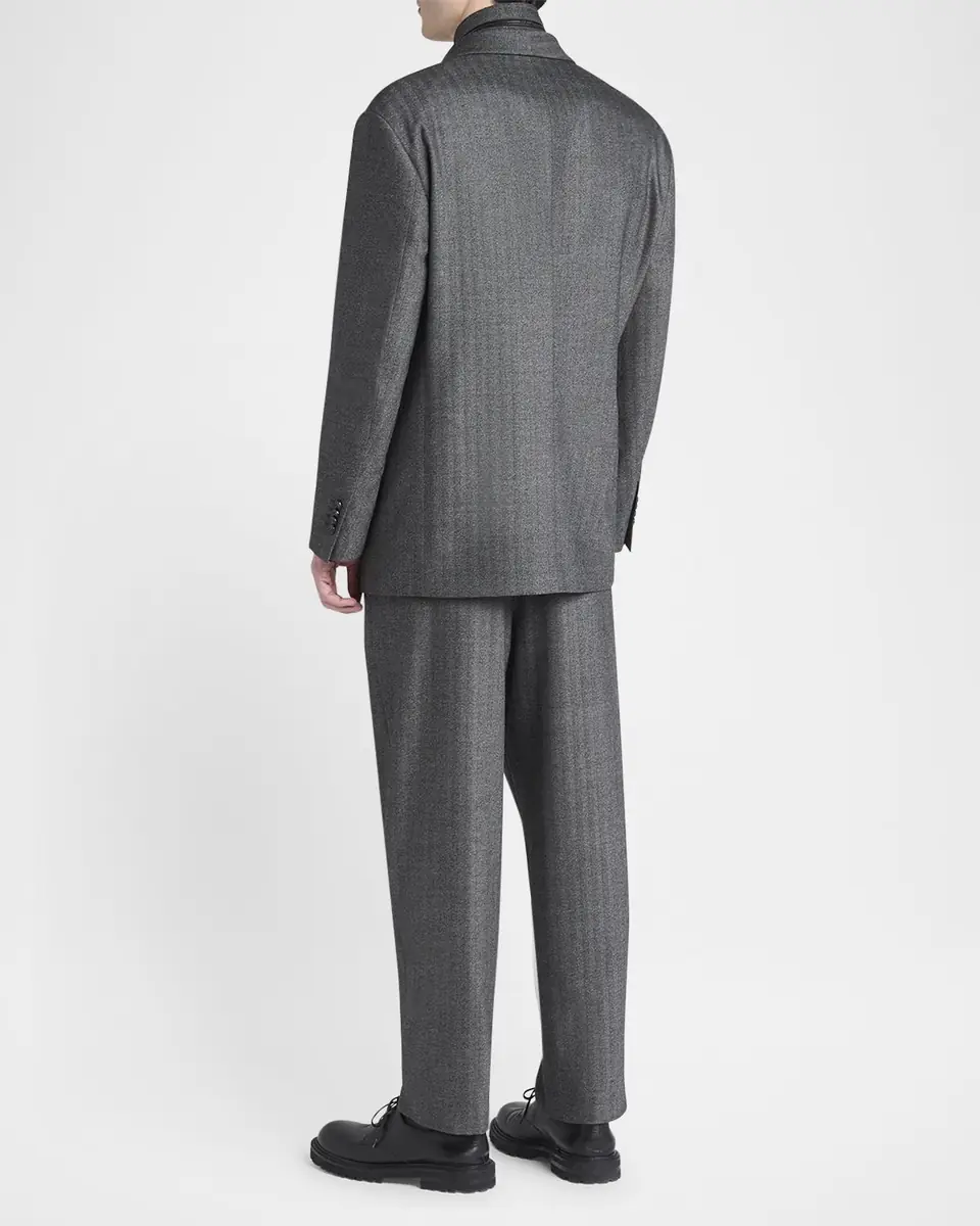 Giorgio Armani Men's Chevron Pattern Wool Cashmere Blend Shawl Lapel Double Breasted Suit | Thumbnail 2 Giorgio Armani Men's Chevron Pattern Wool Cashmere Blend Shawl Lapel Double Breasted Suit | Thumbnail 2