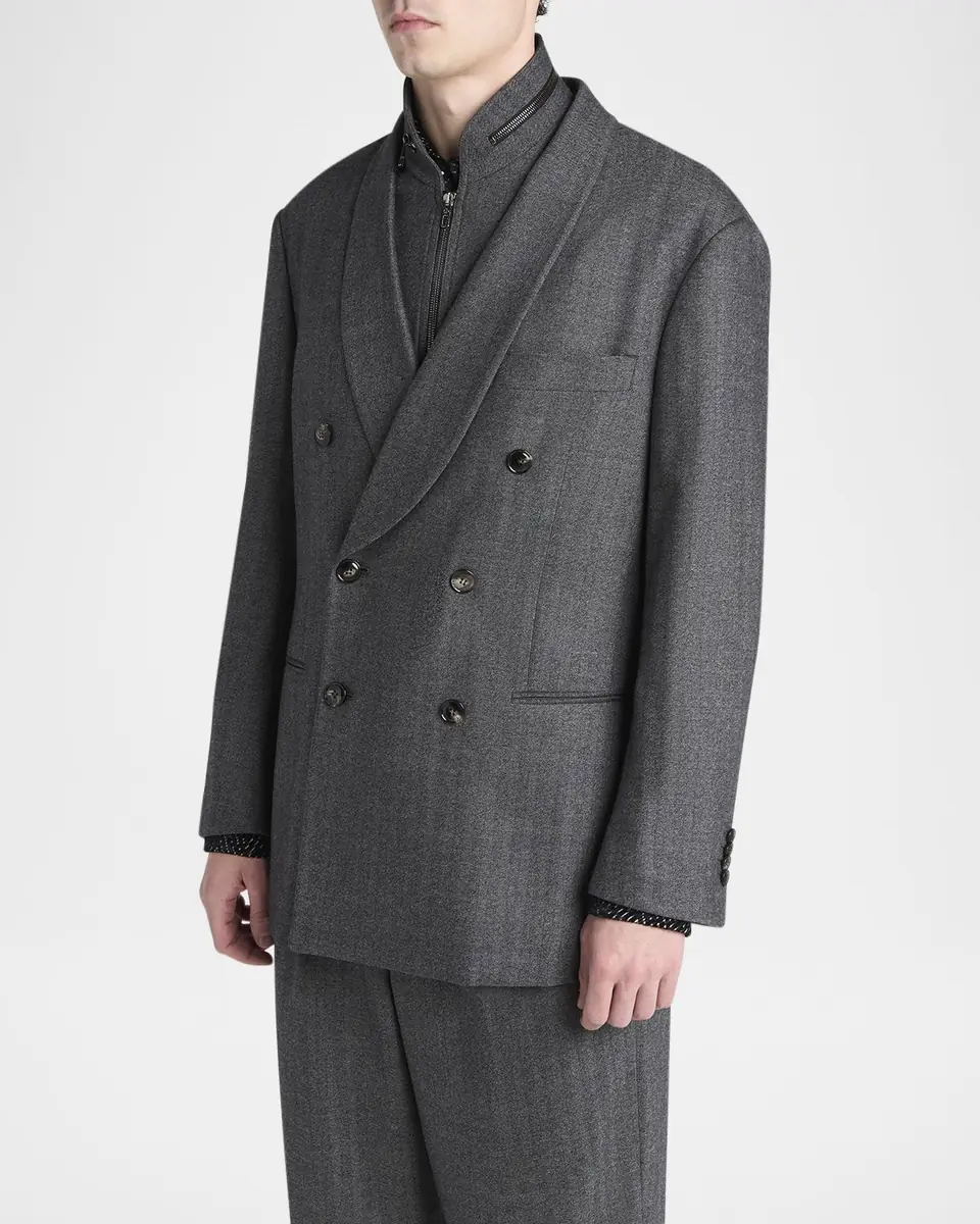 Giorgio Armani Men's Chevron Pattern Wool Cashmere Blend Shawl Lapel Double Breasted Suit | Thumbnail 3 Giorgio Armani Men's Chevron Pattern Wool Cashmere Blend Shawl Lapel Double Breasted Suit | Thumbnail 3