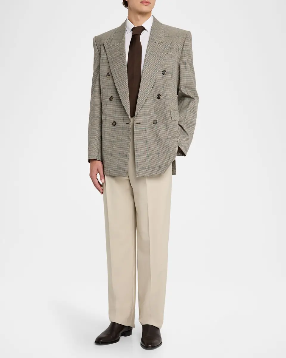 Saint Laurent Men's Double-Breasted Check Wool Blazer | Thumbnail 2