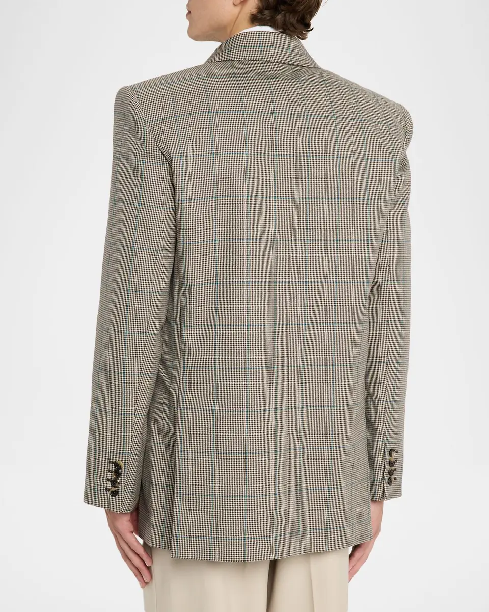 Saint Laurent Men's Double-Breasted Check Wool Blazer | Thumbnail 3