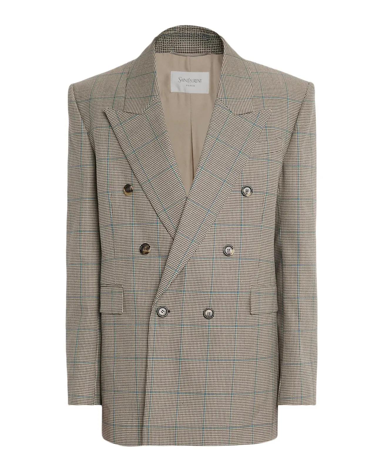 Saint Laurent Men's Double-Breasted Check Wool Blazer
