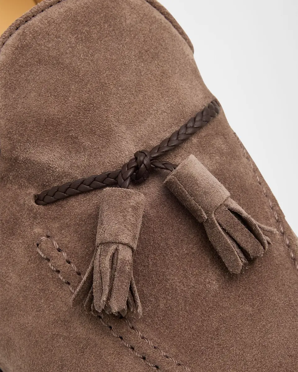 Brunello Cucinelli Men's Suede Braided Leather-Lace Tassel Loafers | Thumbnail 5 Brunello Cucinelli Men's Suede Braided Leather-Lace Tassel Loafers | Thumbnail 5