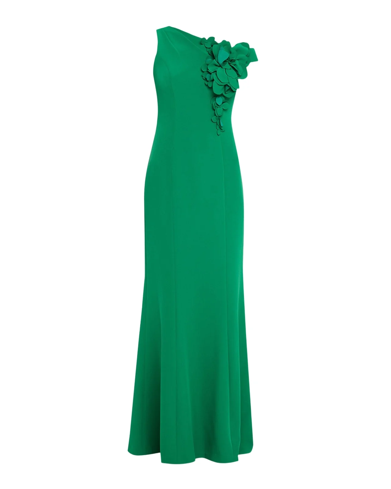 One-Shoulder Floral Applique Stretch Crepe Gown One-Shoulder Floral Applique Stretch Crepe Gown