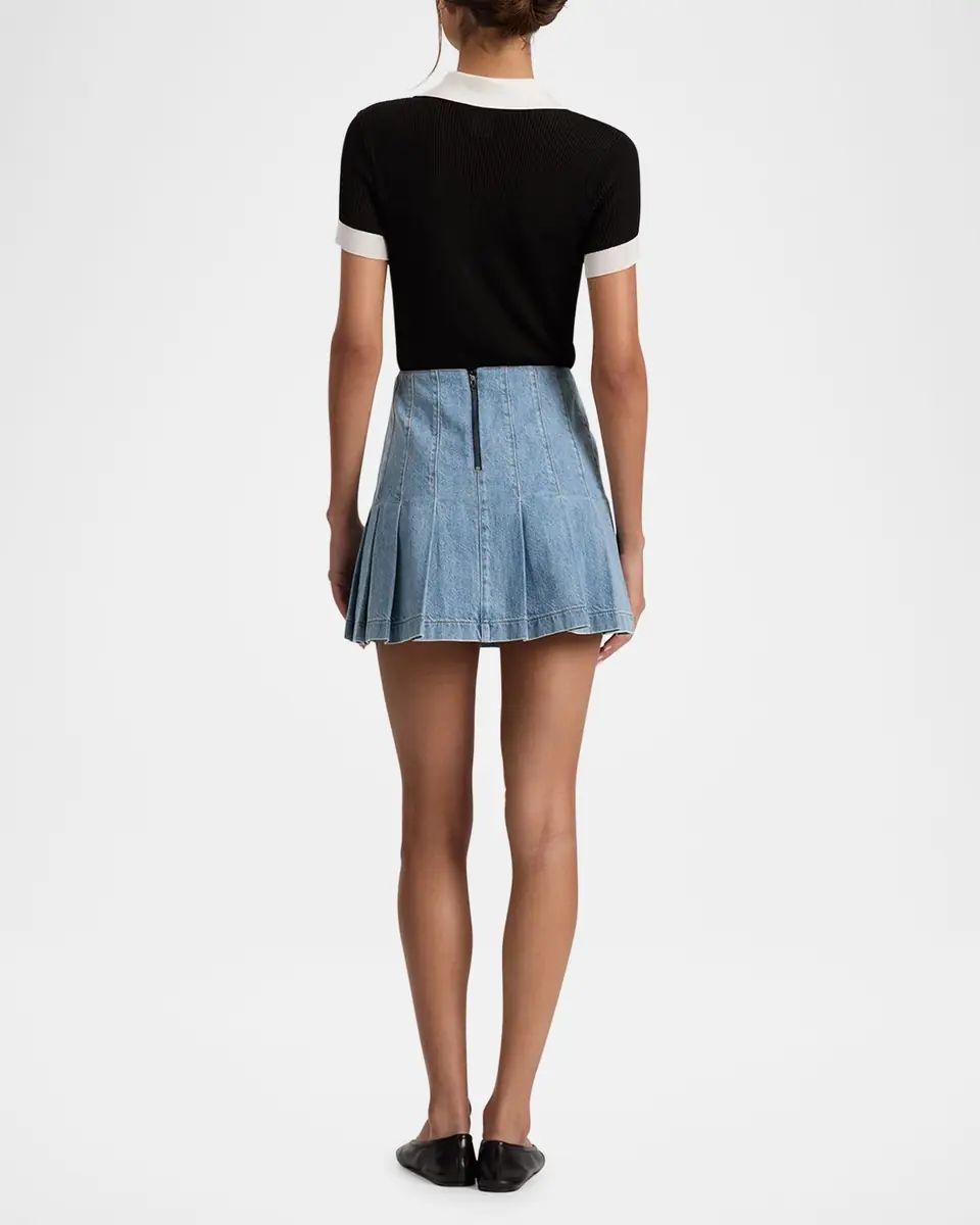 Alice + Olivia Carter Pleated Denim Mini Skirt | Thumbnail 3 Alice + Olivia Carter Pleated Denim Mini Skirt | Thumbnail 3