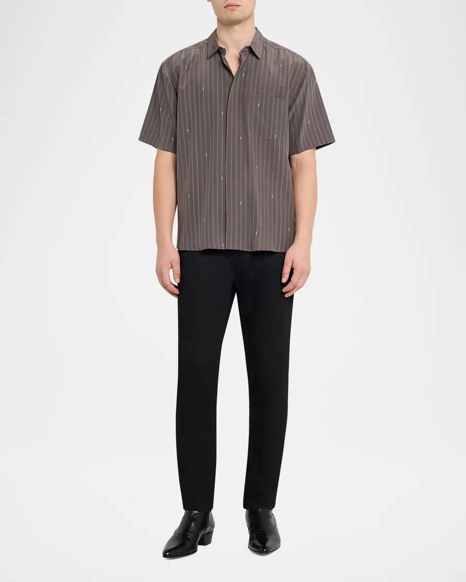 Saint Laurent Men's Cassandre Short-Sleeved Button-Front Shirt | Thumbnail 2 Saint Laurent Men's Cassandre Short-Sleeved Button-Front Shirt | Thumbnail 2
