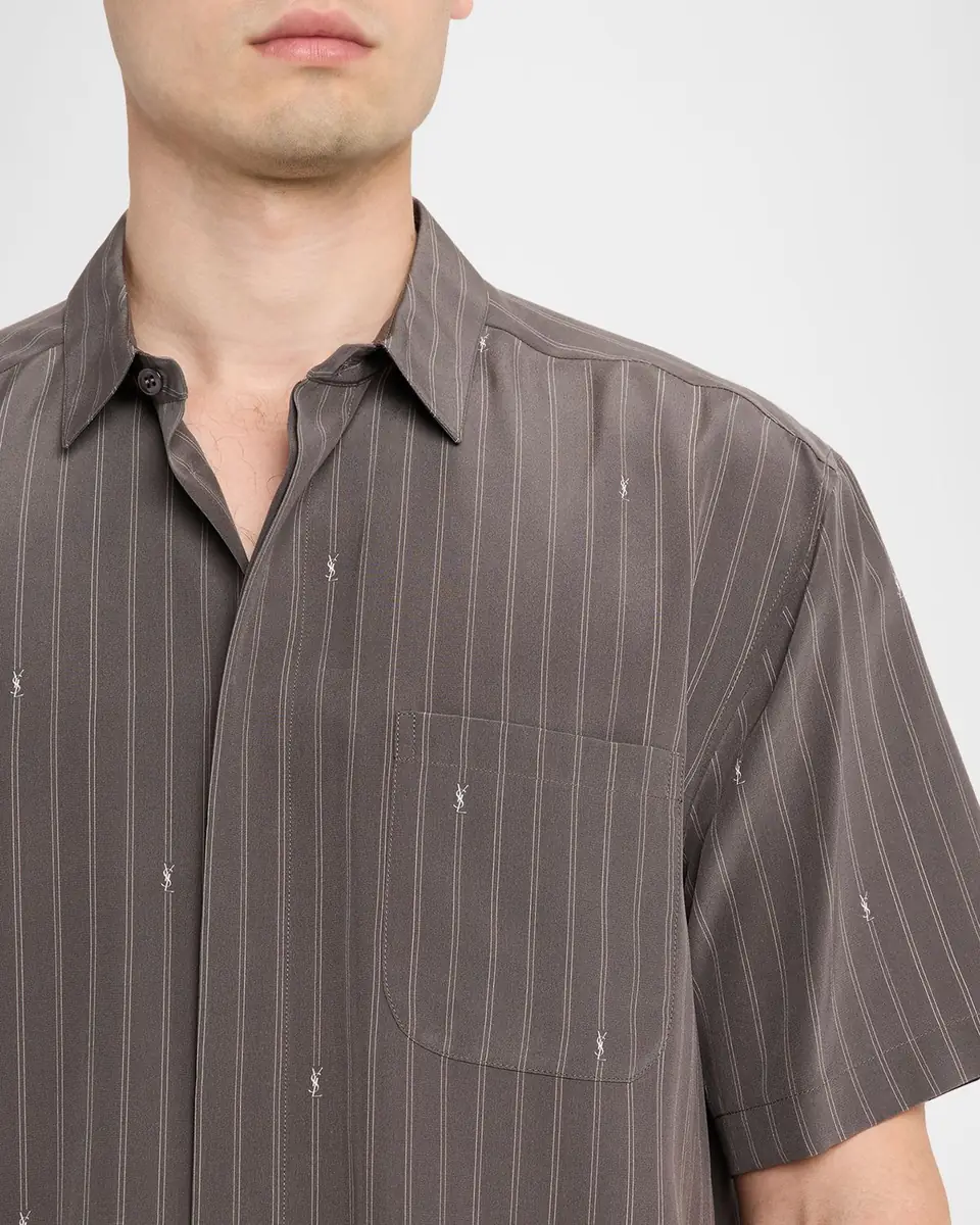 Saint Laurent Men's Cassandre Short-Sleeved Button-Front Shirt | Thumbnail 5 Saint Laurent Men's Cassandre Short-Sleeved Button-Front Shirt | Thumbnail 5