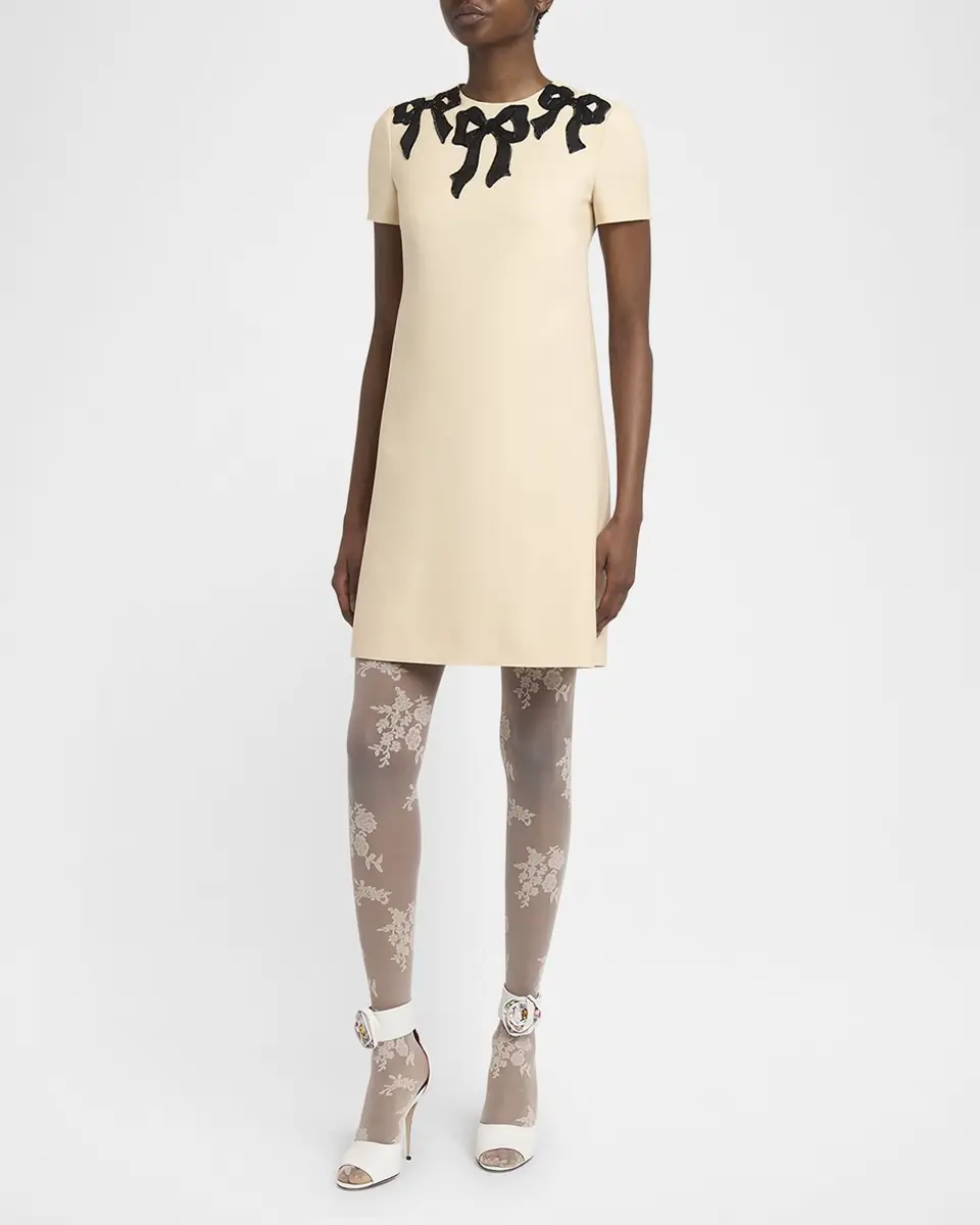 Valentino Garavani Embroidered Bow Satin Crepe Mini Dress | Thumbnail 4 Valentino Garavani Embroidered Bow Satin Crepe Mini Dress | Thumbnail 4