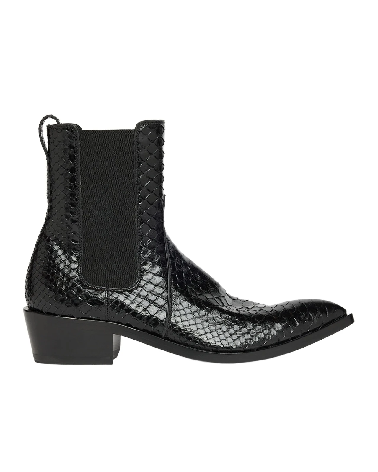 Shiny Python Stamped Leather Chelsea Boots