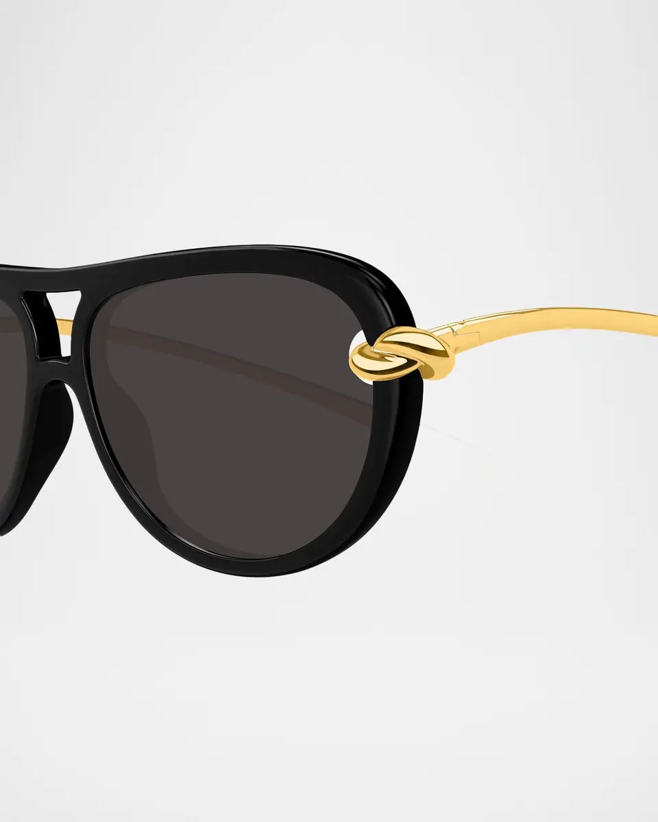 Bottega Veneta Knot 55mm Acetate & Metal Aviator Sunglasses | Thumbnail 3
