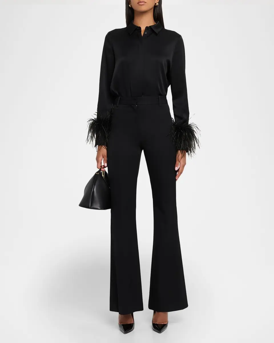 Ungaro Luna Feather-Cuff Satin Blouse | Thumbnail 2 Ungaro Luna Feather-Cuff Satin Blouse | Thumbnail 2