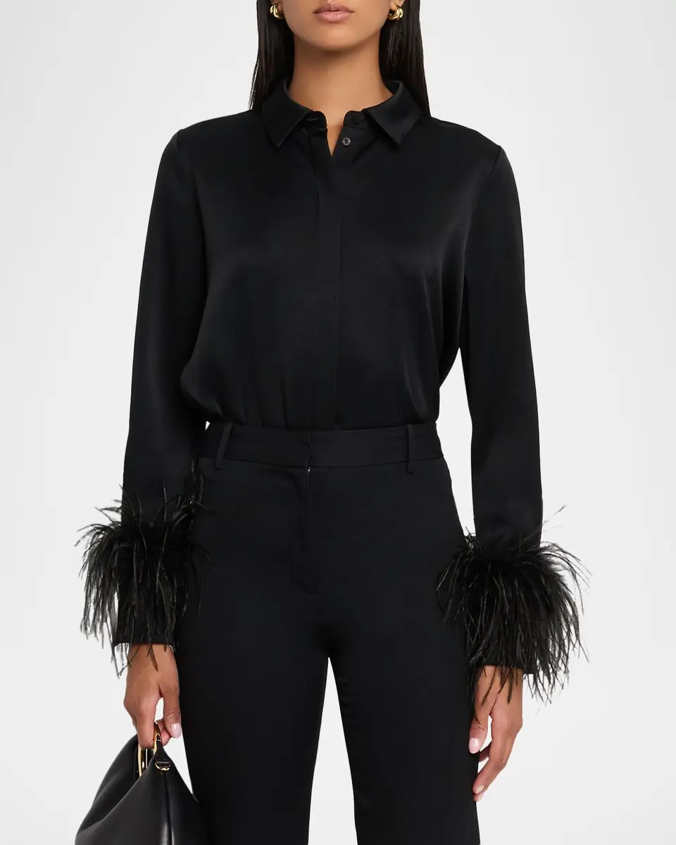 Ungaro Luna Feather-Cuff Satin Blouse | Thumbnail 4 Ungaro Luna Feather-Cuff Satin Blouse | Thumbnail 4