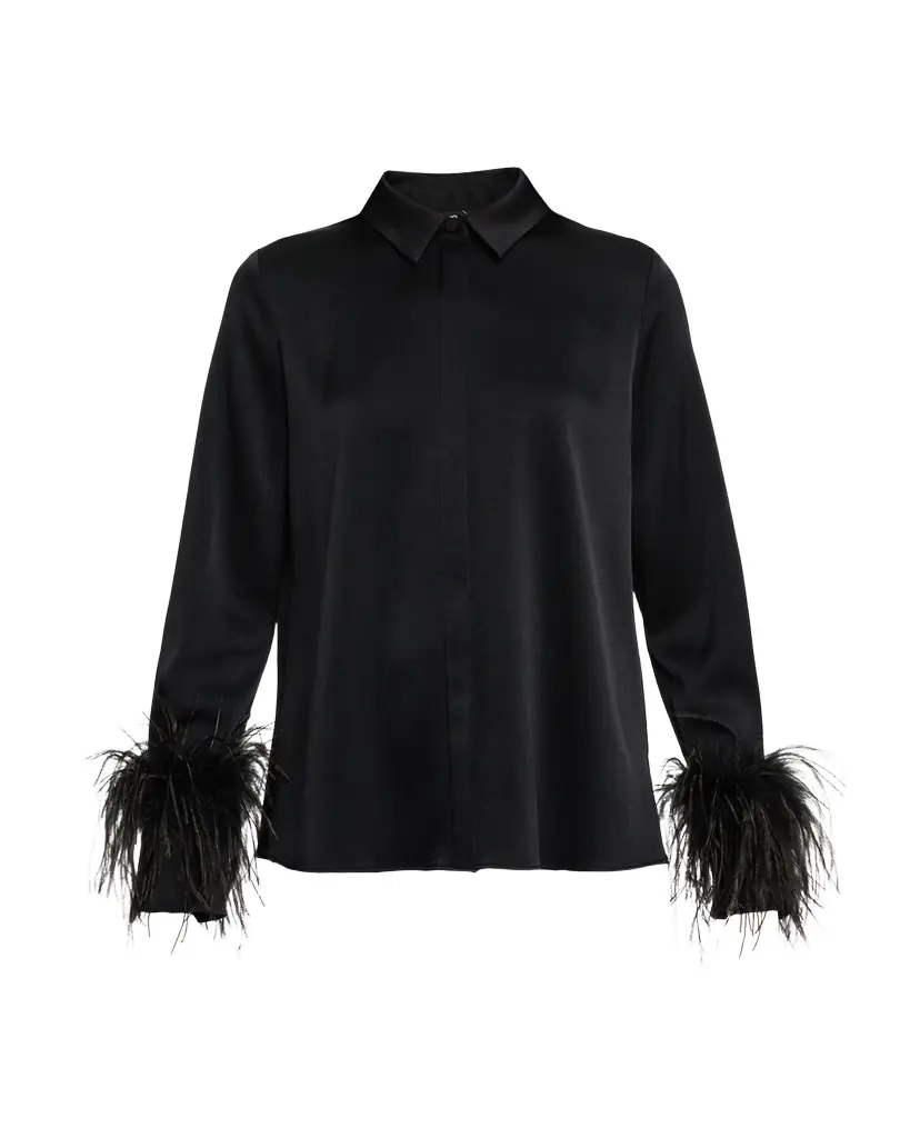Ungaro Luna Feather-Cuff Satin Blouse | Image 1 Ungaro Luna Feather-Cuff Satin Blouse | Image 1