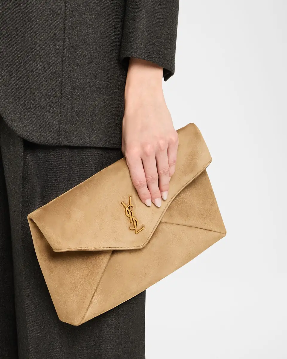 Saint Laurent Large YSL Envelope Flap Clutch Bag in Suede | Thumbnail 2 Saint Laurent Large YSL Envelope Flap Clutch Bag in Suede | Thumbnail 2