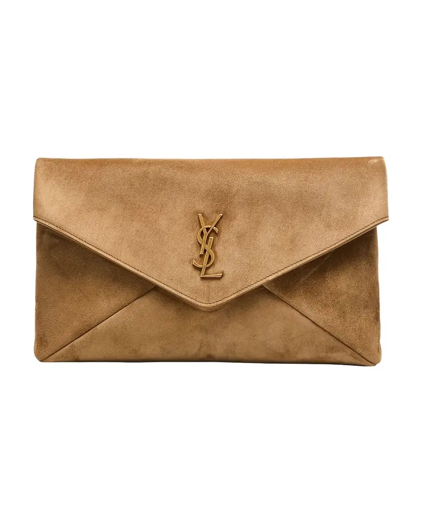Saint Laurent Large YSL Envelope Flap Clutch Bag in Suede | Image 1 Saint Laurent Large YSL Envelope Flap Clutch Bag in Suede | Image 1