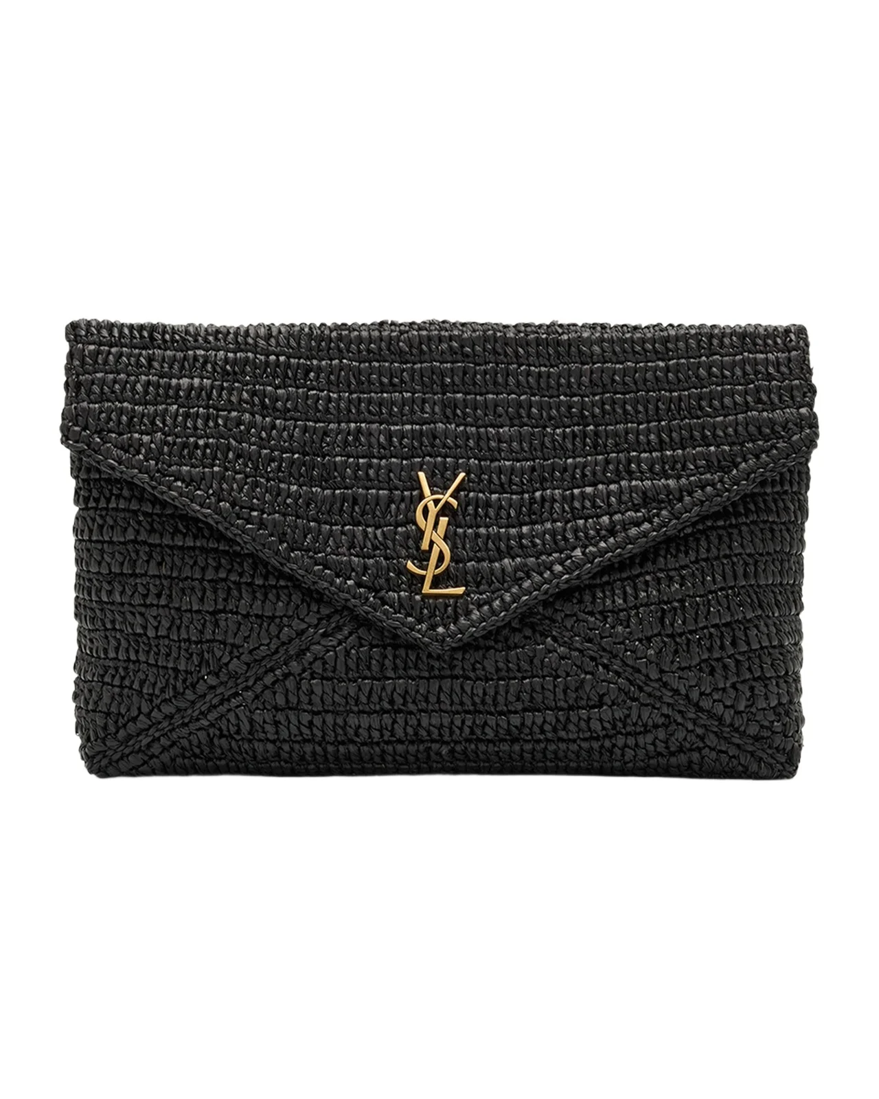 Large Envelope Flap YSL Clutch Bag in Raffia