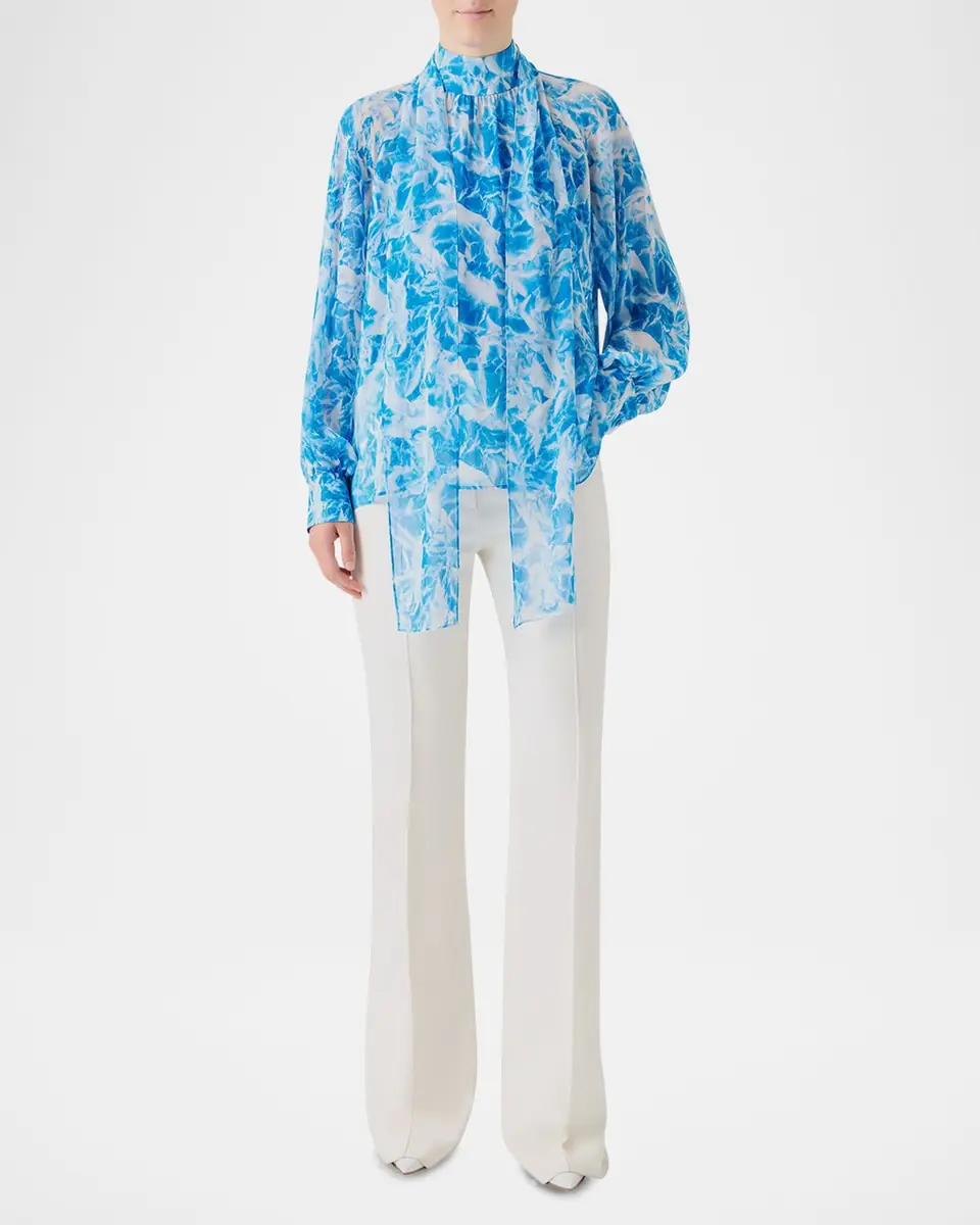 Akris Whitecaps Printed Tie-Neck Silk Blouse | Thumbnail 2 Akris Whitecaps Printed Tie-Neck Silk Blouse | Thumbnail 2