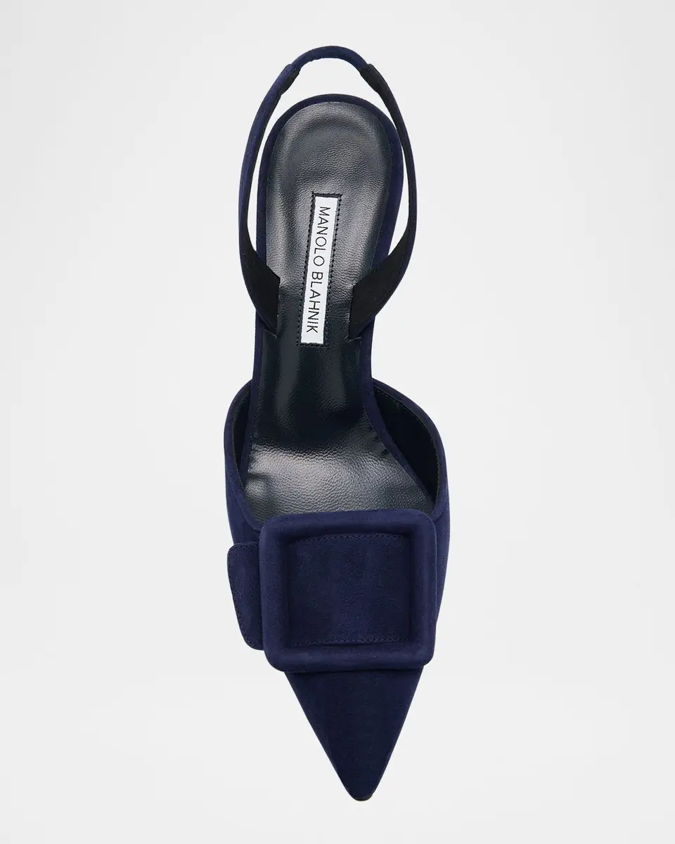 Manolo Blahnik Maysli Suede Buckle Halter Pumps | Thumbnail 6