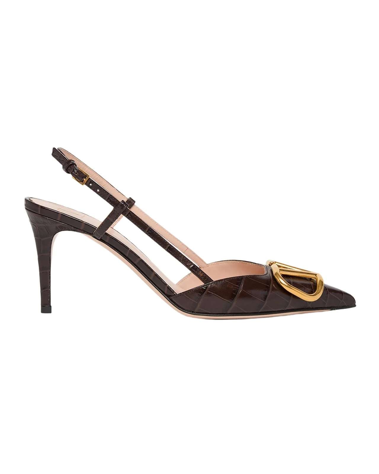 80mm VLogo Signature Croc-Embossed Leather Slingback Pumps 80mm VLogo Signature Croc-Embossed Leather Slingback Pumps
