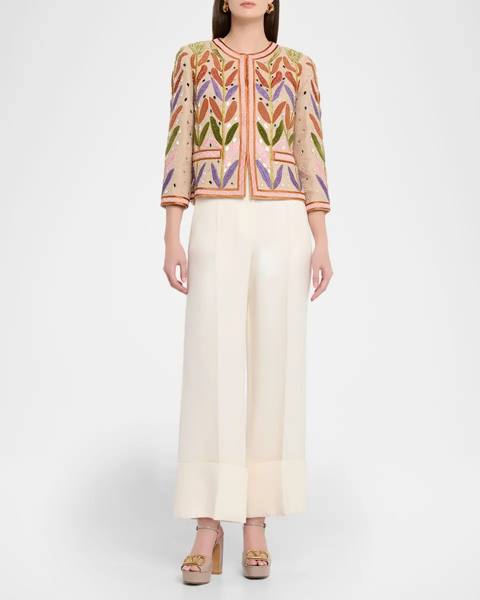 Valentino Garavani Beaded Leaf-Embroidered Linen Jacket | Thumbnail 2 Valentino Garavani Beaded Leaf-Embroidered Linen Jacket | Thumbnail 2