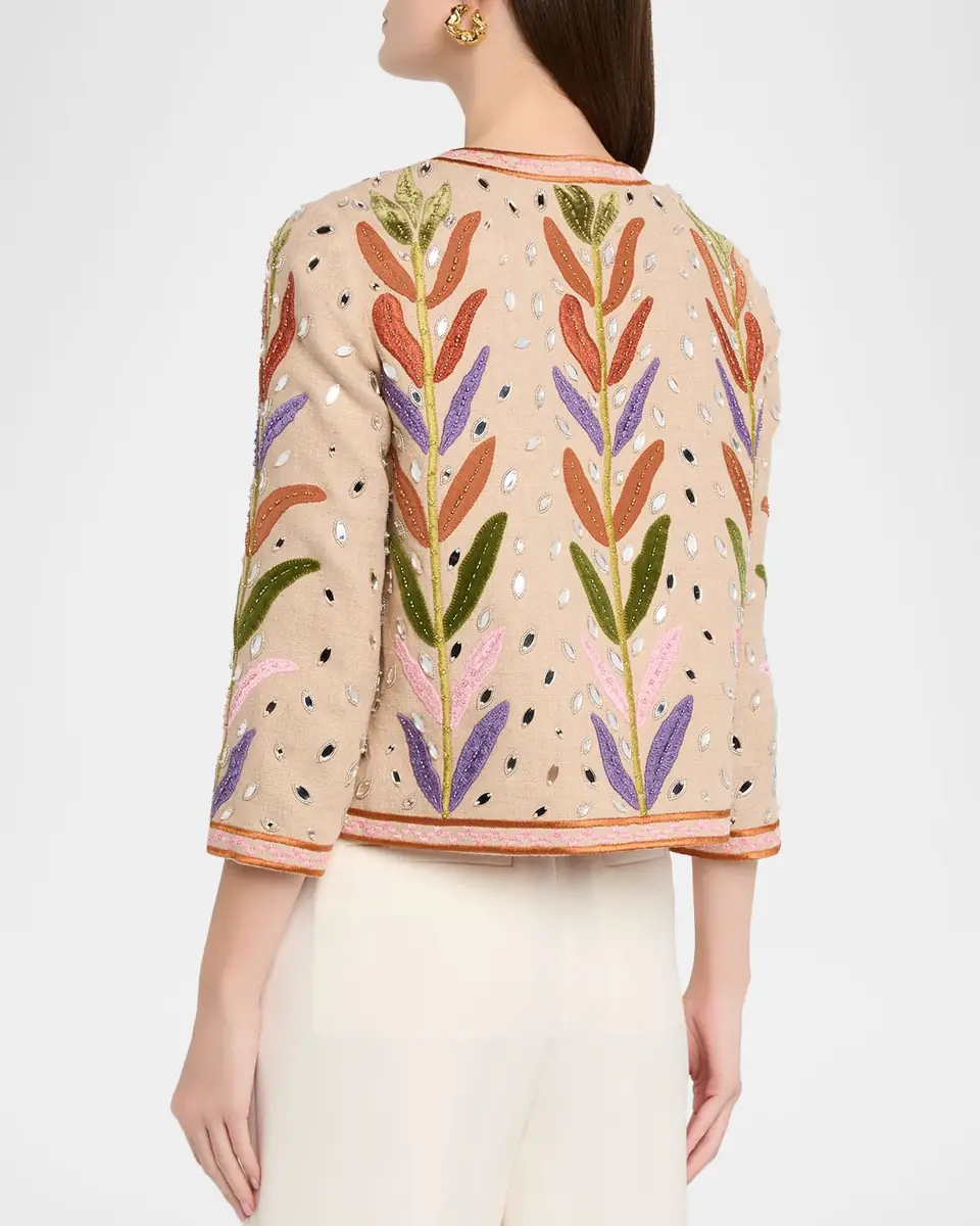 Valentino Garavani Beaded Leaf-Embroidered Linen Jacket | Thumbnail 3 Valentino Garavani Beaded Leaf-Embroidered Linen Jacket | Thumbnail 3