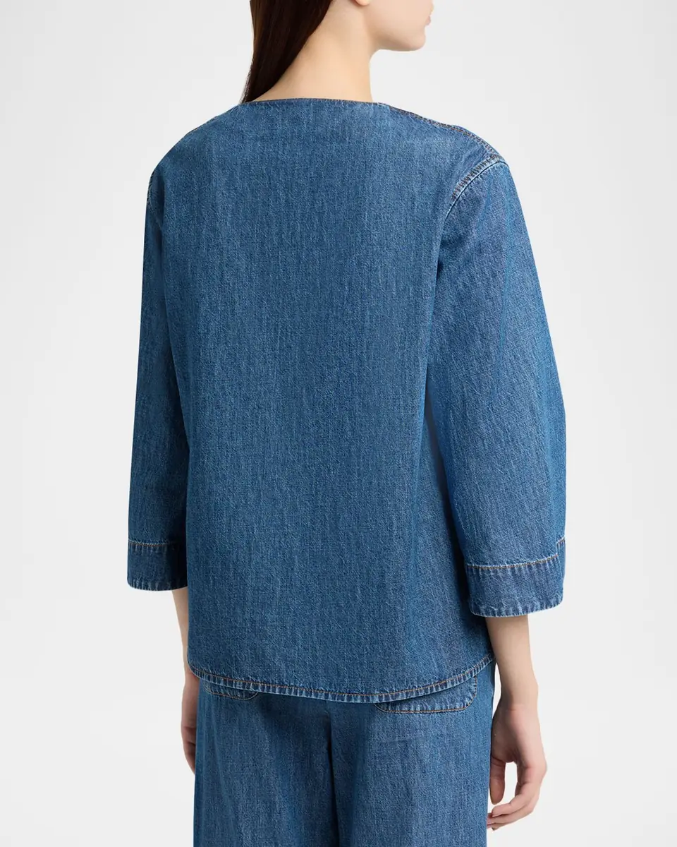 Valentino Garavani V-Logo Denim 3/4-Sleeve Shirt | Thumbnail 3 Valentino Garavani V-Logo Denim 3/4-Sleeve Shirt | Thumbnail 3