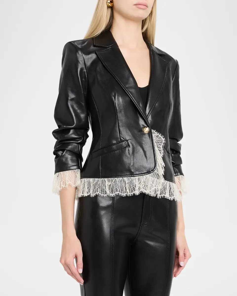 Cinq à Sept Lace-Trim Vegan Leather Blazer | Thumbnail 4