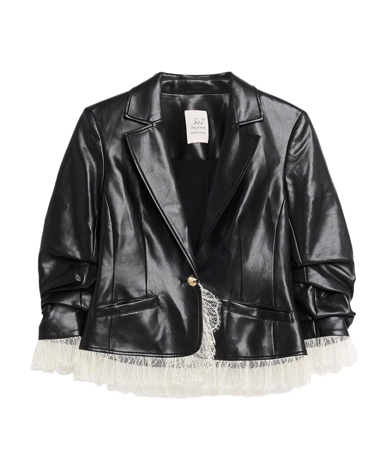 Lace-Trim Vegan Leather Blazer Lace-Trim Vegan Leather Blazer