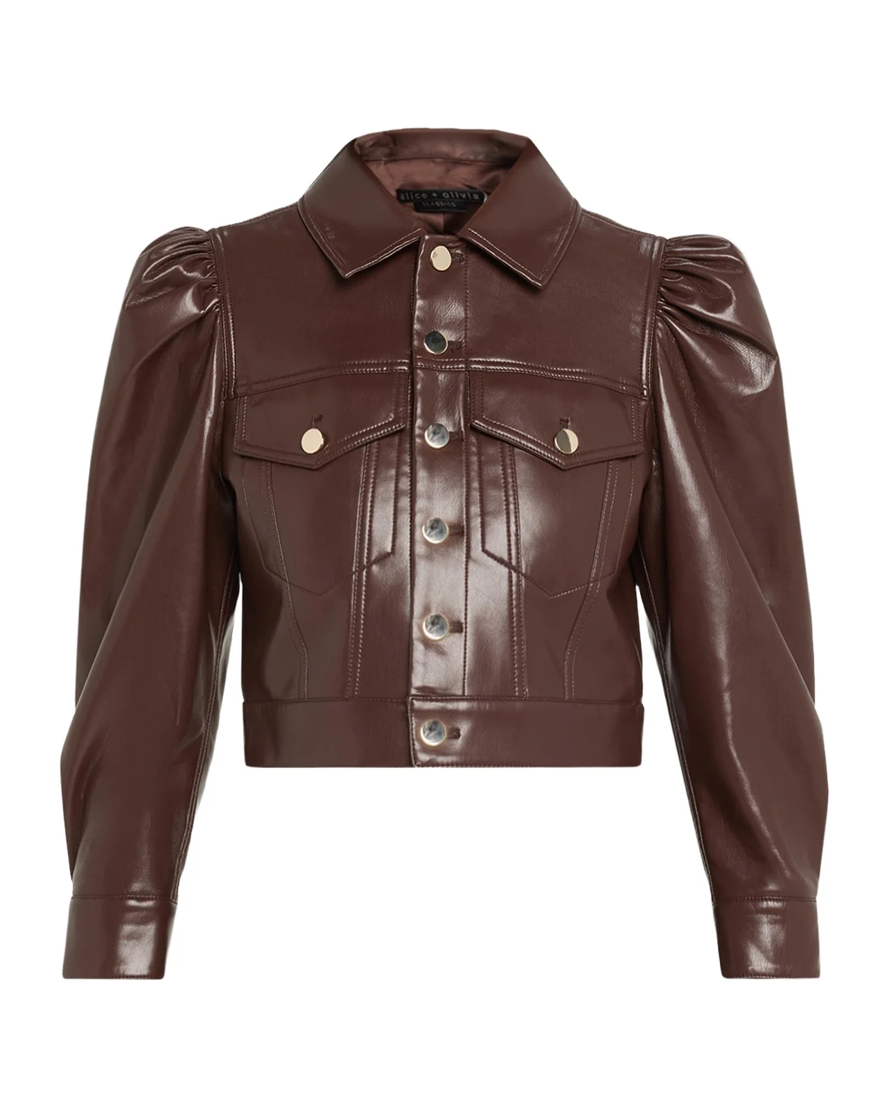 Alice + Olivia Lana Vegan Leather Puff-Shoulder Jacket