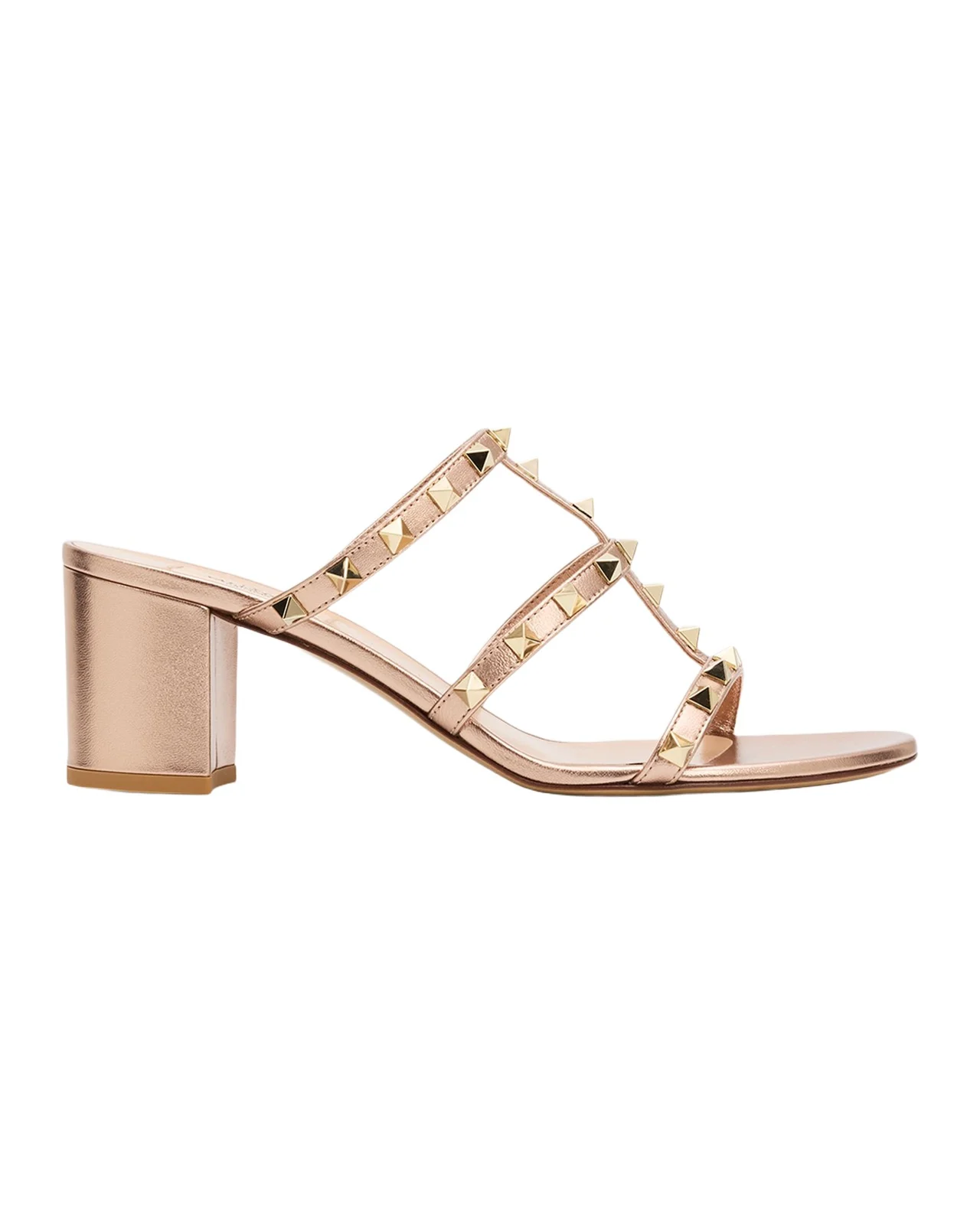 60mm Rockstud Metallic Leather Caged Block-Heel Slide Sandals 60mm Rockstud Metallic Leather Caged Block-Heel Slide Sandals