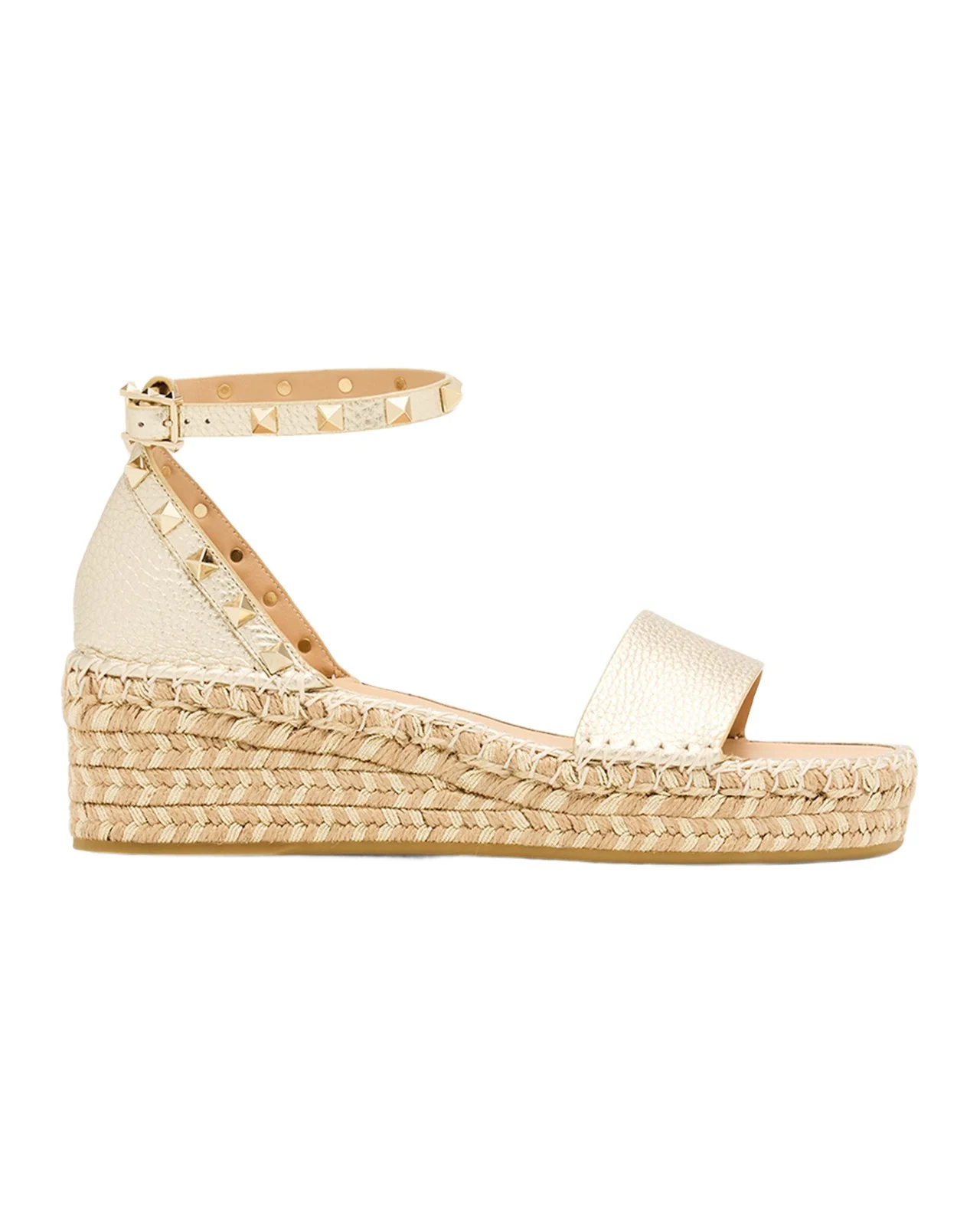 55mm Rockstud Metallic Leather Wedge Espadrille Sandals 55mm Rockstud Metallic Leather Wedge Espadrille Sandals