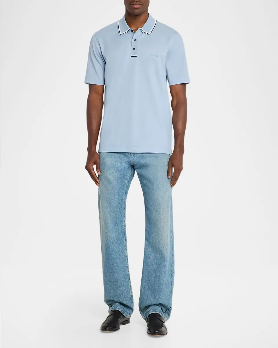 Ferragamo Men's Cotton Contrast-Trim Polo Shirt | Thumbnail 2