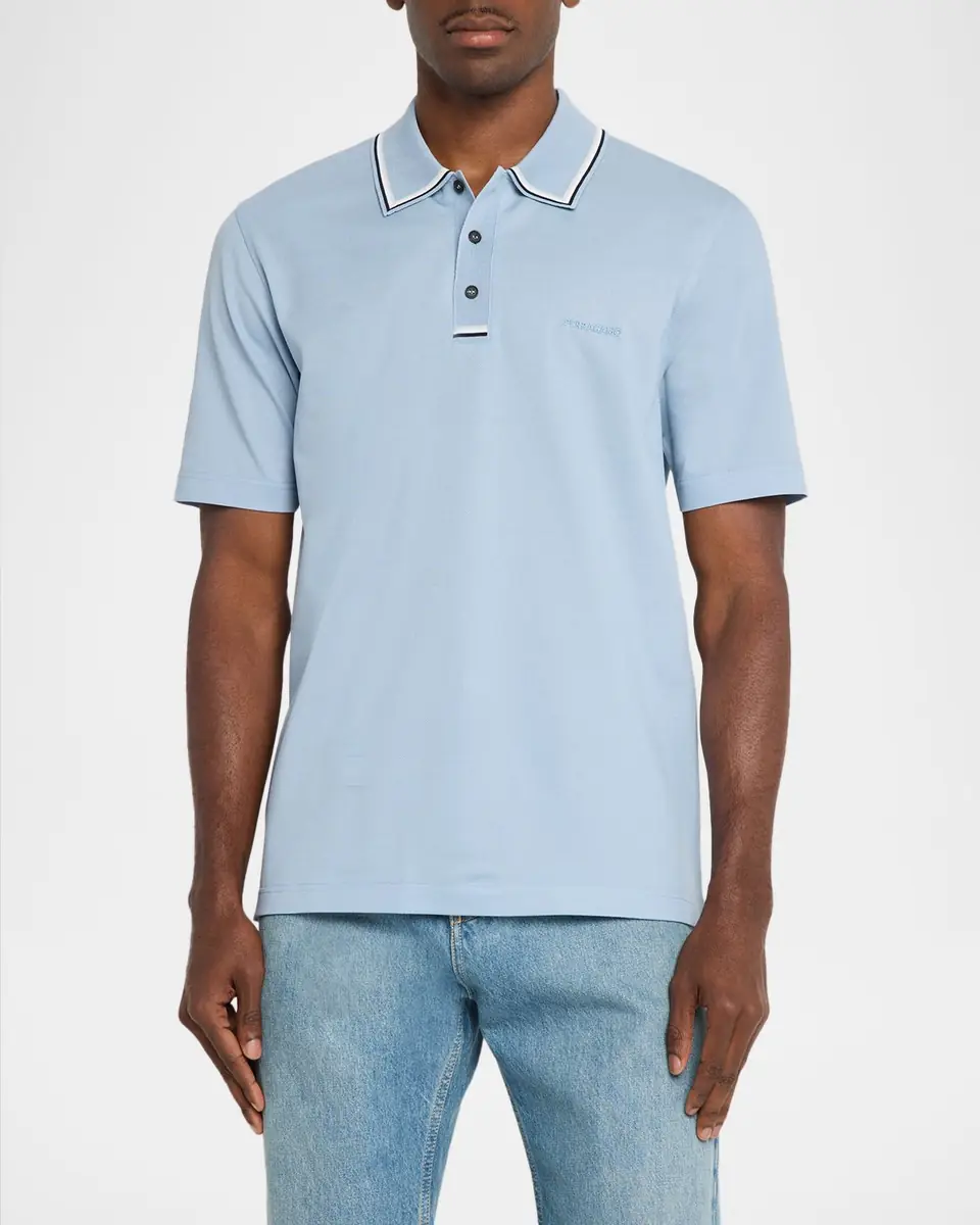 Ferragamo Men's Cotton Contrast-Trim Polo Shirt | Thumbnail 4