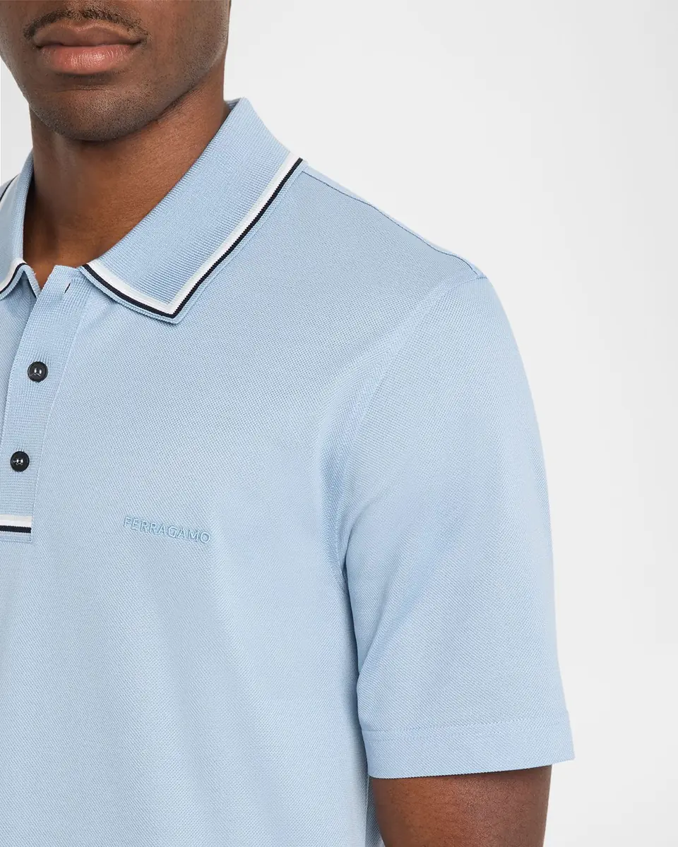 Ferragamo Men's Cotton Contrast-Trim Polo Shirt | Thumbnail 5