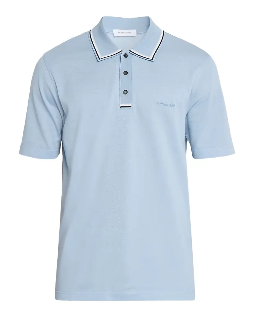 Ferragamo Men 's Cotton Contrast-Trim Polo Shirt | Image 1 Ferragamo Men 's Cotton Contrast-Trim Polo Shirt | Image 1