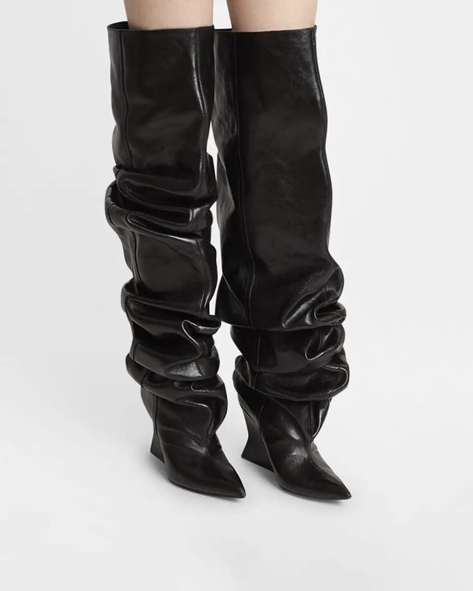 Balmain Leather Over-The-Knee Wedge Boots | Thumbnail 2 Balmain Leather Over-The-Knee Wedge Boots | Thumbnail 2