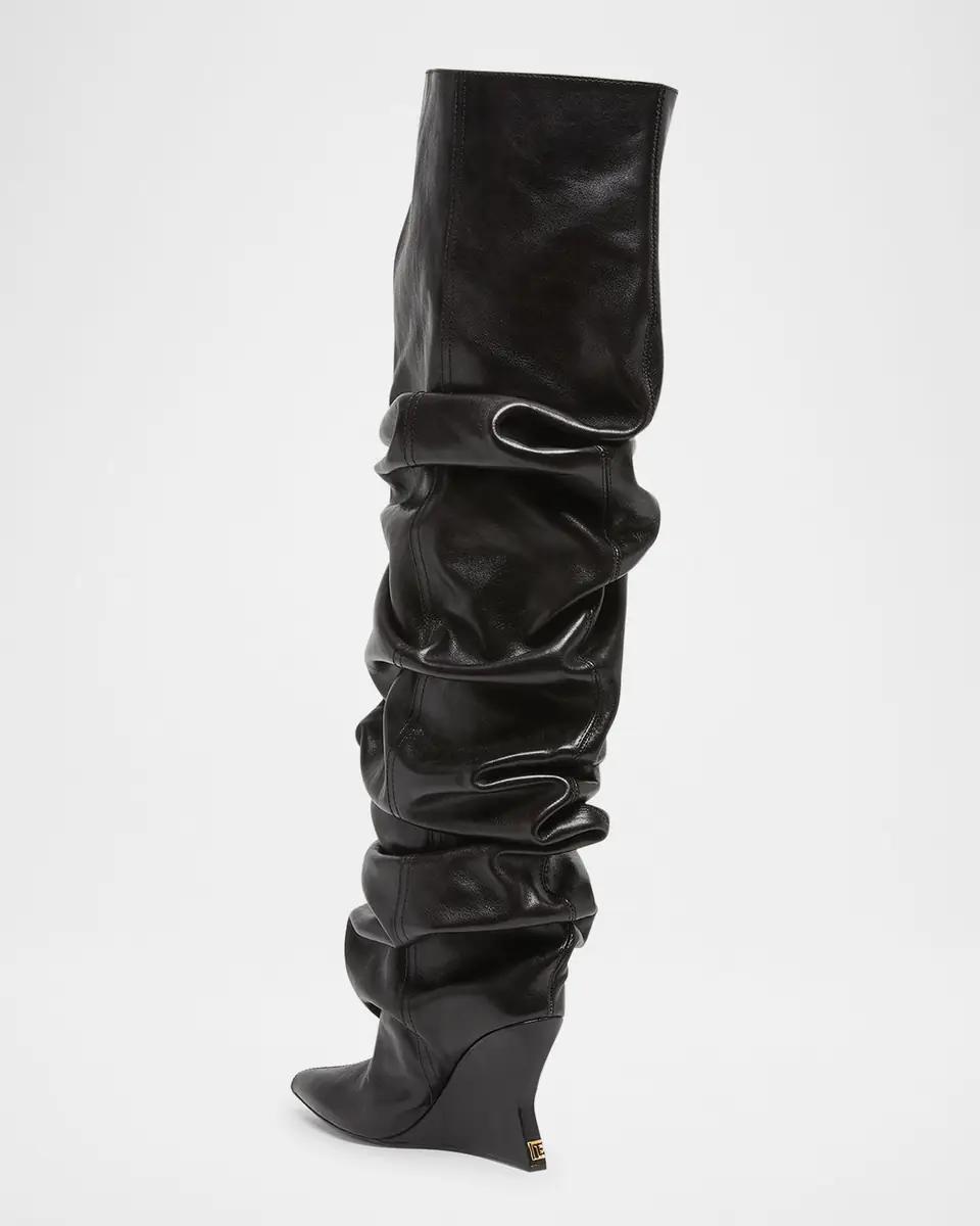 Balmain Leather Over-The-Knee Wedge Boots | Thumbnail 4 Balmain Leather Over-The-Knee Wedge Boots | Thumbnail 4