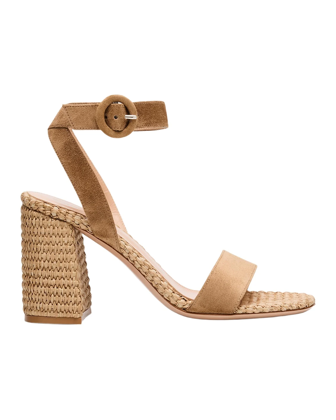Suede Raffia Ankle-Strap Sandals