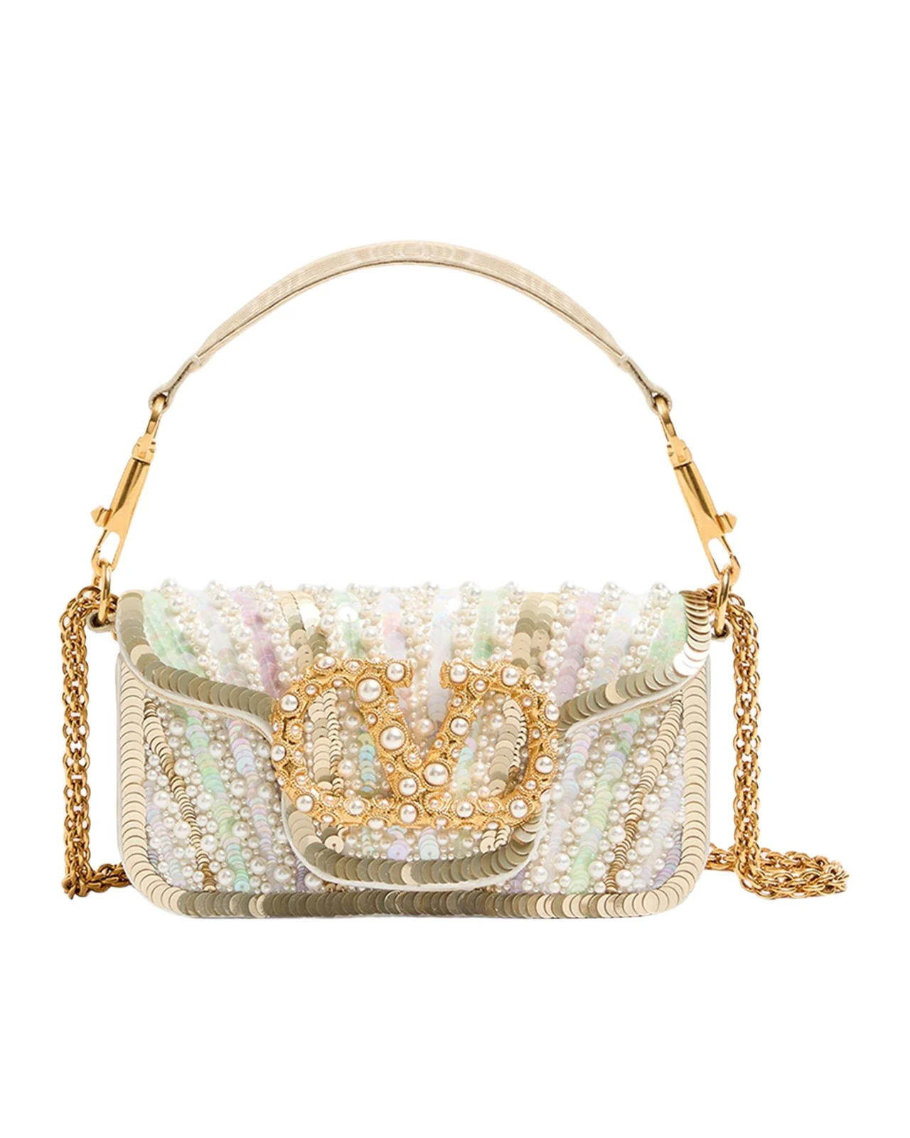 Valentino Garavani Loco Sequin-Embroidered Moire Top-Handle Bag