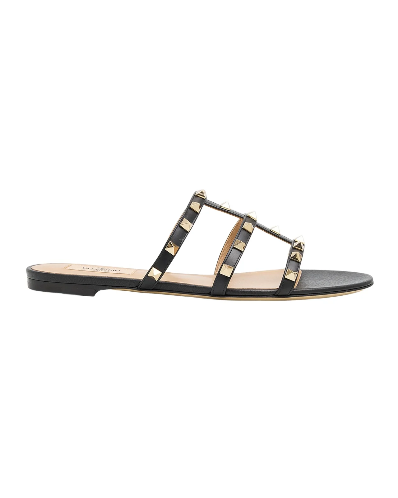 Rockstud Caged Leather Flat Slide Sandals Rockstud Caged Leather Flat Slide Sandals