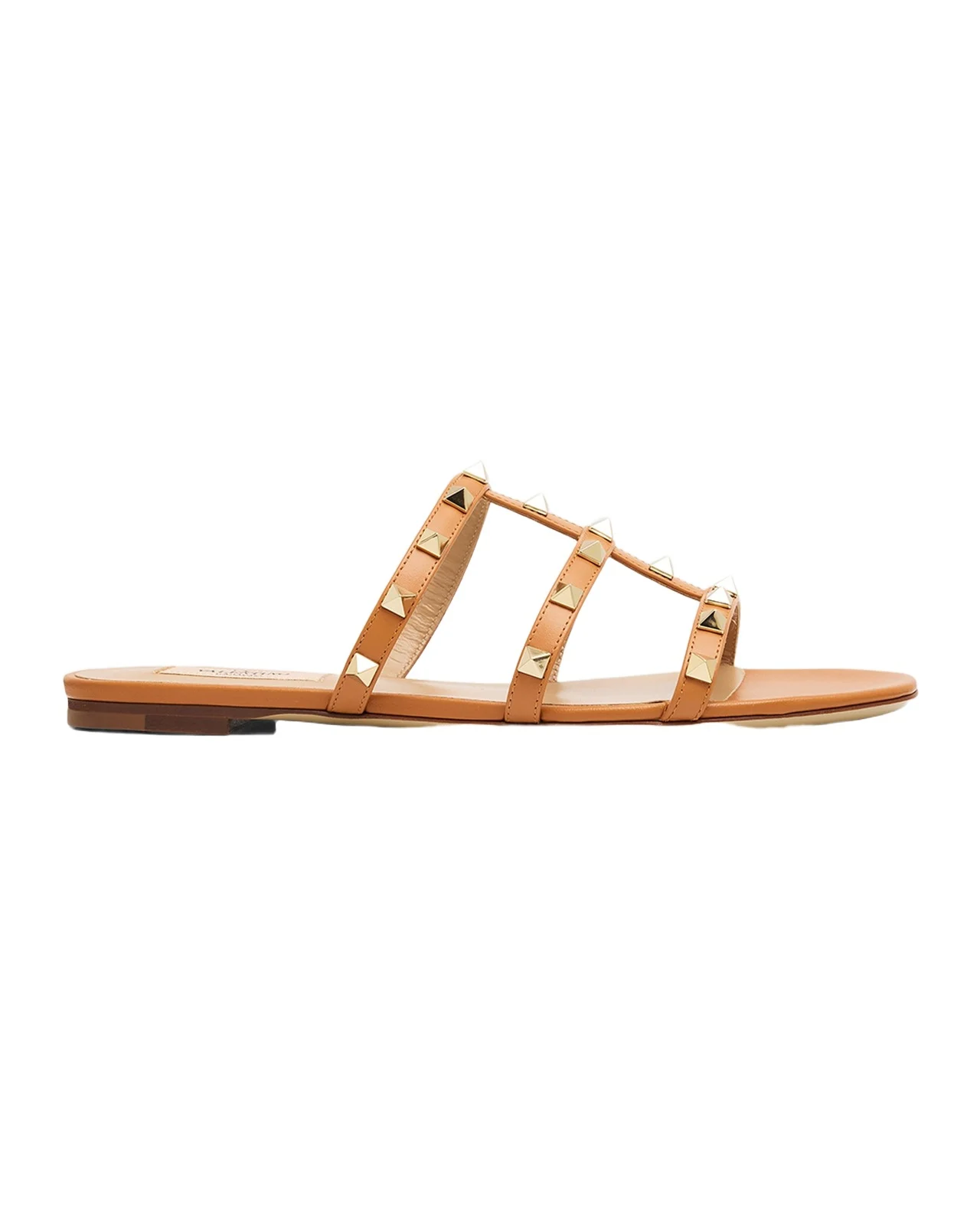 Rockstud Caged Leather Flat Slide Sandals Rockstud Caged Leather Flat Slide Sandals