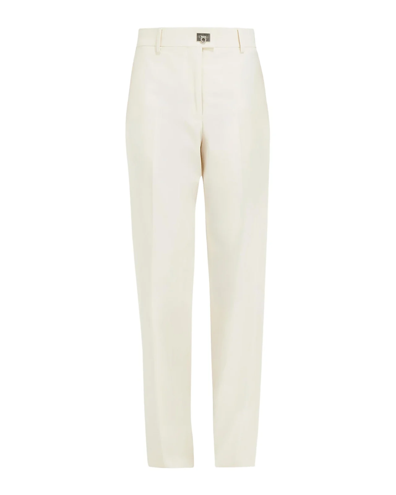 Ferragamo Cotton-Silk Canvas Turn Lock Straight-Leg Pants