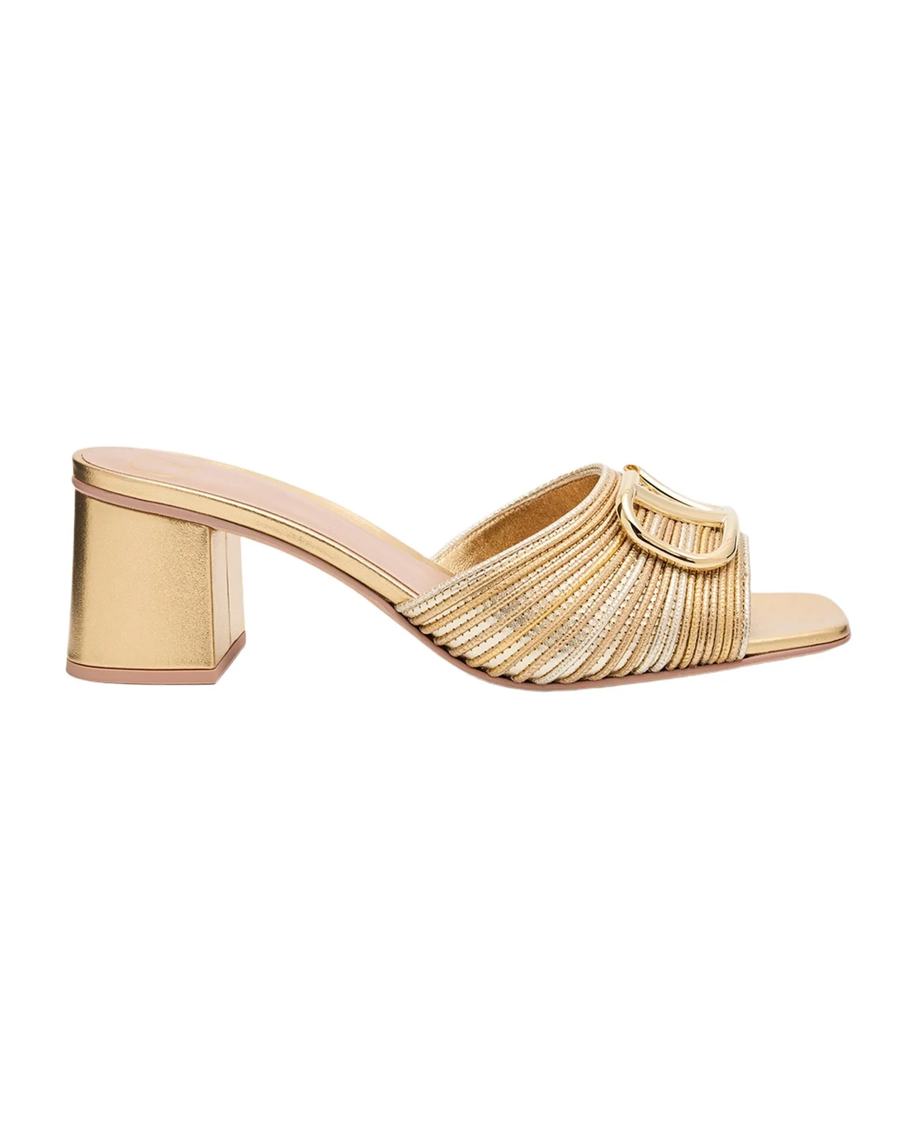 Valentino Garavani 60mm VLogo Metallic Leather Mule Sandals
