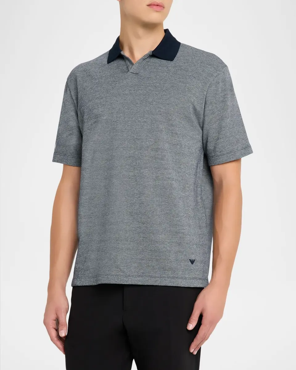 Emporio Armani Men's Melange Short-Sleeve Polo Shirt | Thumbnail 4