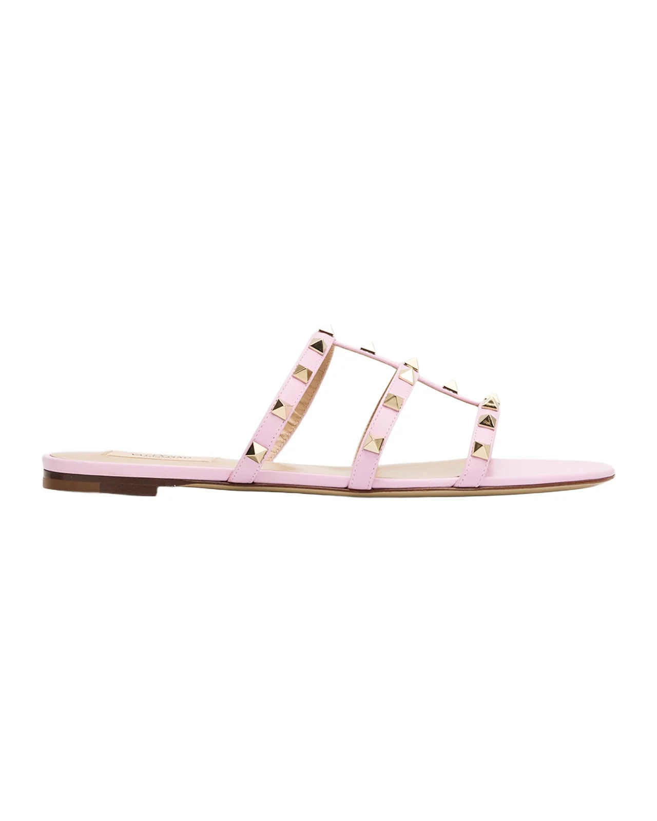 Rockstud Caged Leather Flat Slide Sandals Rockstud Caged Leather Flat Slide Sandals