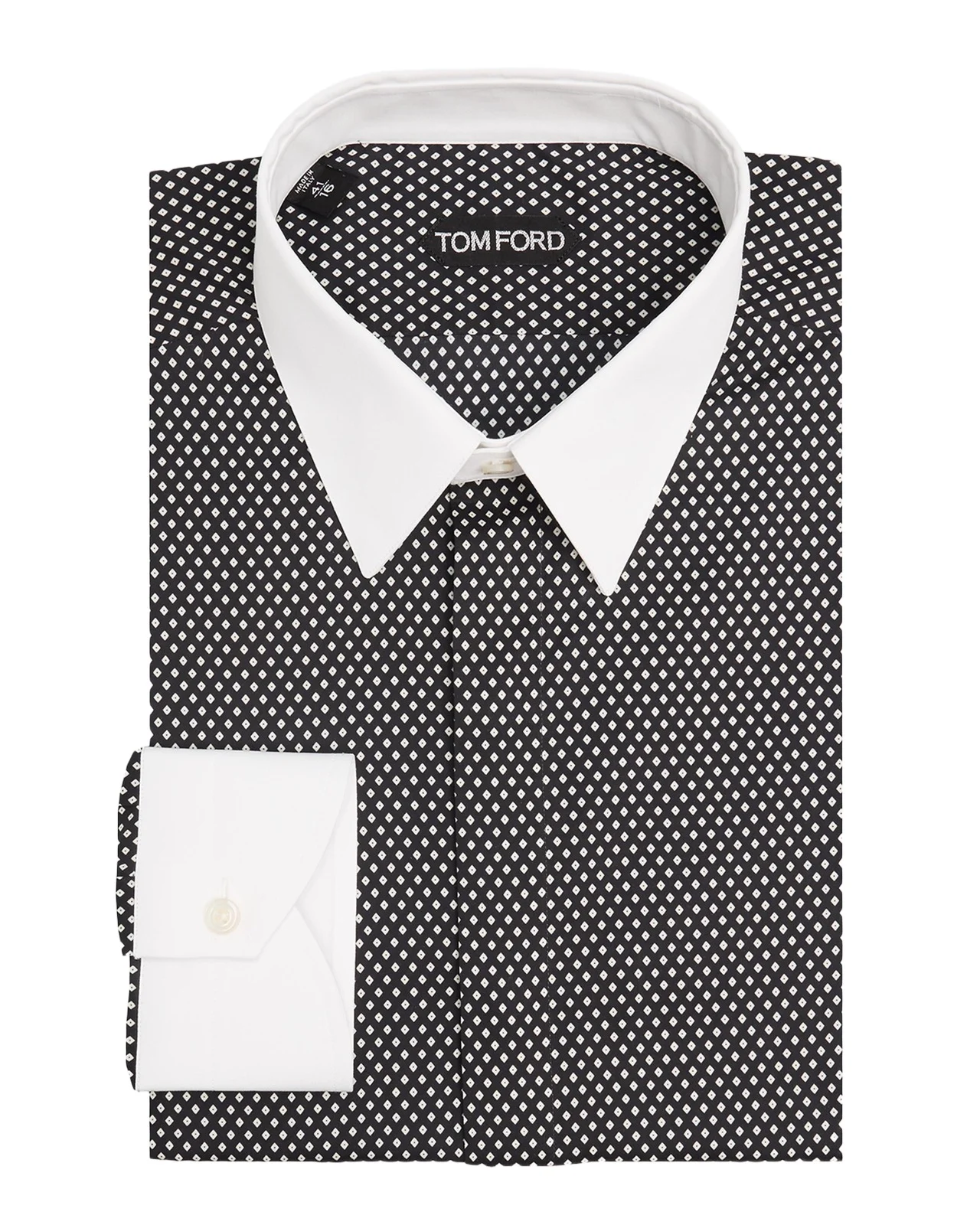 Tom Ford Men's Cotton Diamond-Print Contrast Collar-Cuff Dress Shirt