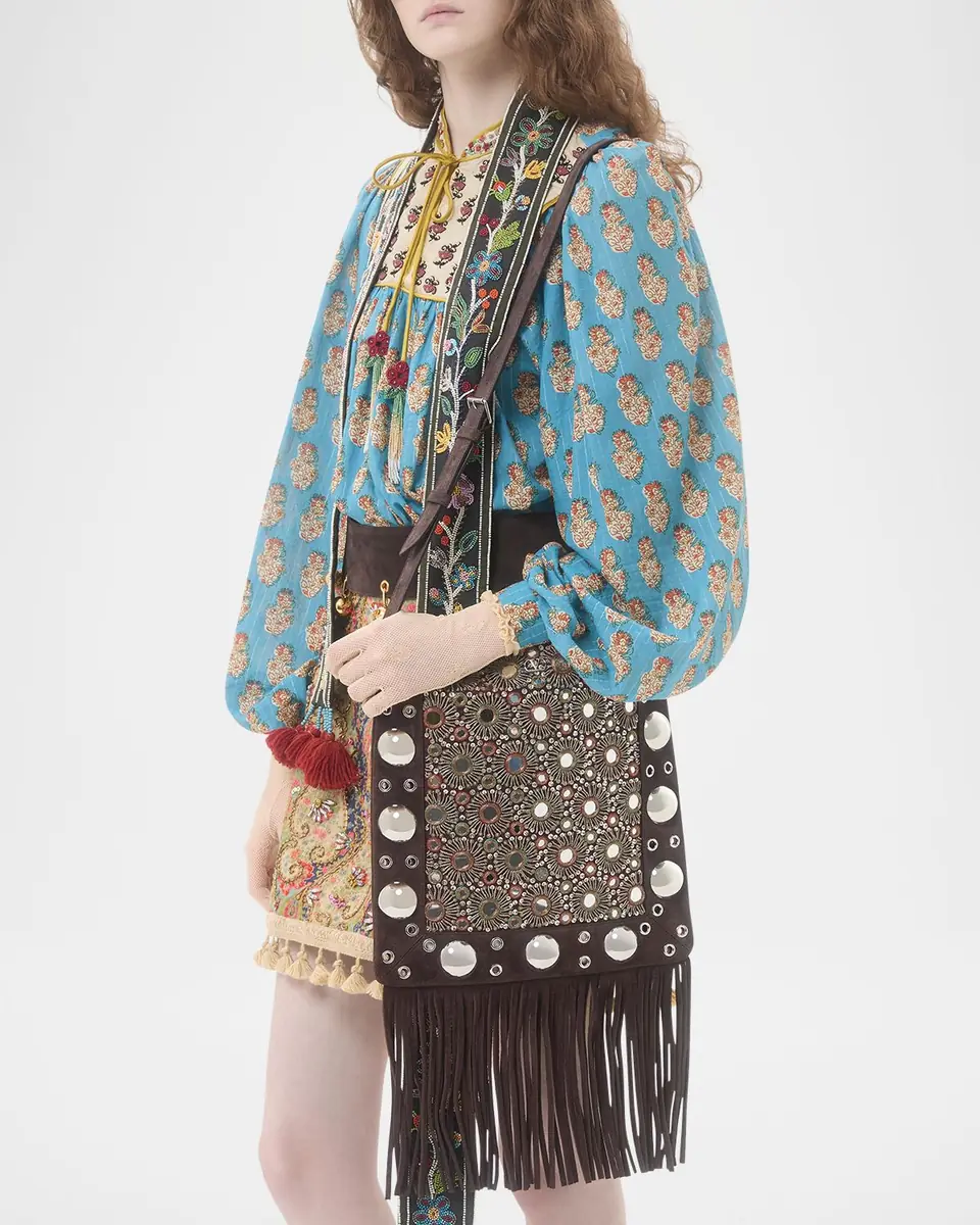 Valentino Garavani Nellcote Medium Studded Fringed Suede Crossbody Bag | Thumbnail 2