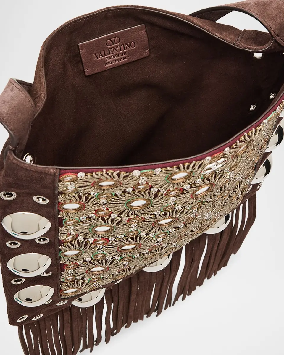 Valentino Garavani Nellcote Medium Studded Fringed Suede Crossbody Bag | Thumbnail 4
