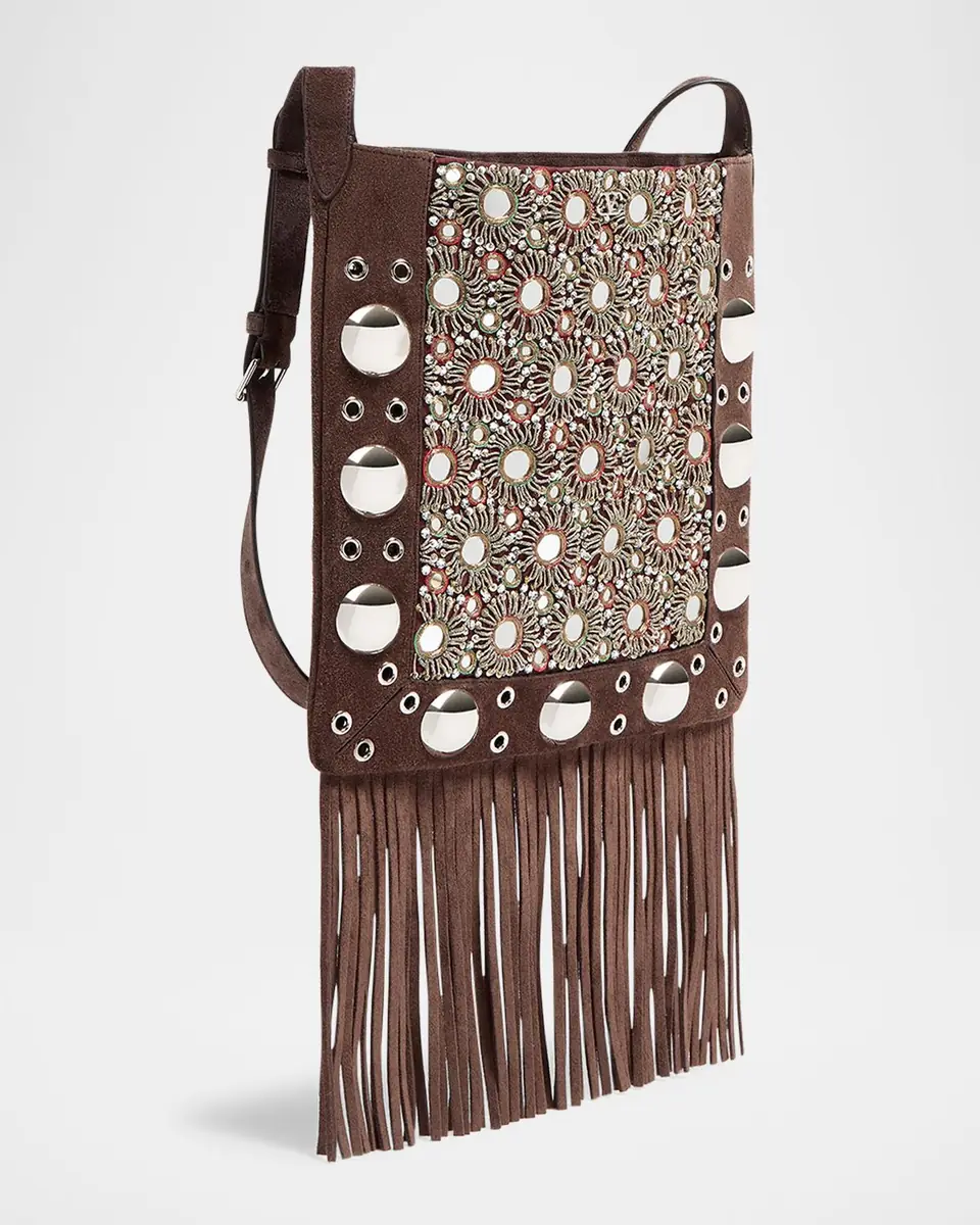 Valentino Garavani Nellcote Medium Studded Fringed Suede Crossbody Bag | Thumbnail 7