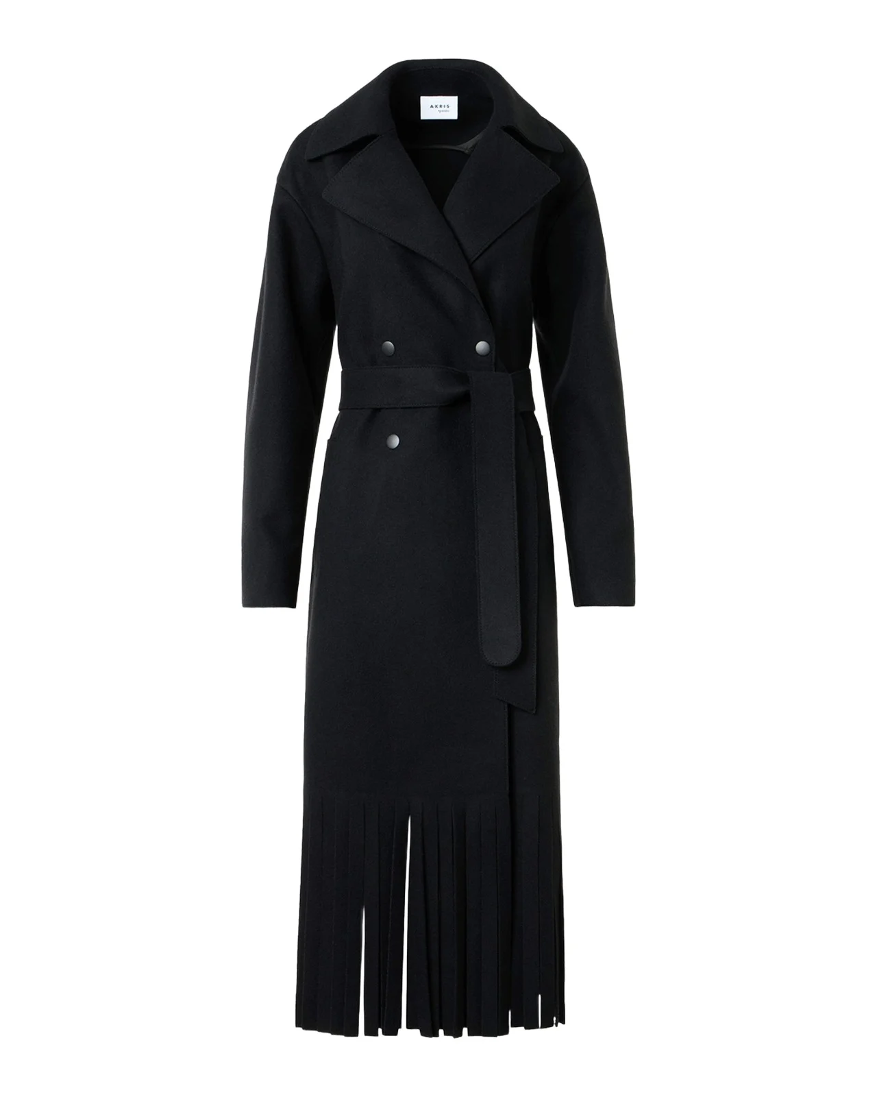 Fringed Wool Belted Maxi Trench Coat
