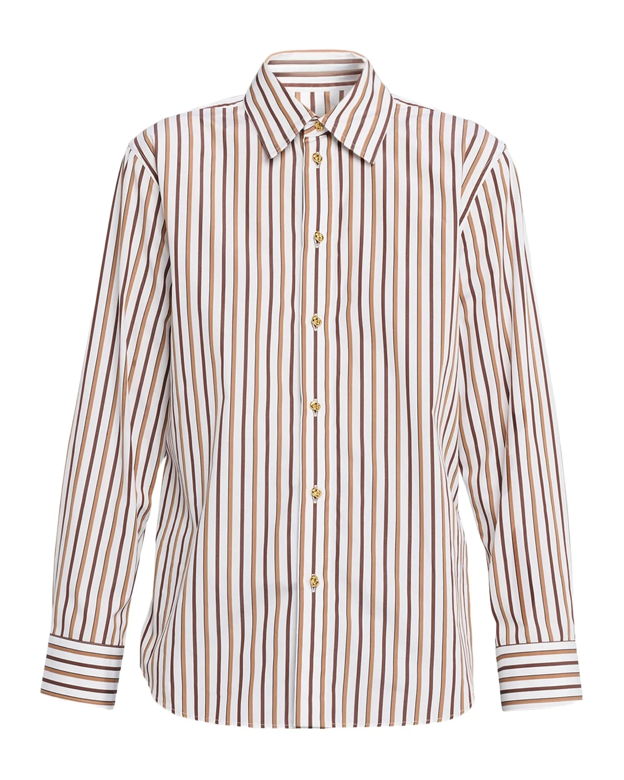 Bottega Veneta Knot-Button Striped Cotton Button-Down Shirt